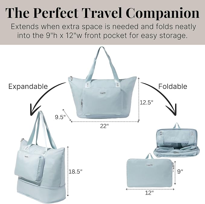 Baggallini Carryall Expandable Lightweight Travel Tote 22" Packable Folding Compact Nylon Washable Weekender w/Luggage Sleeve - Image 2