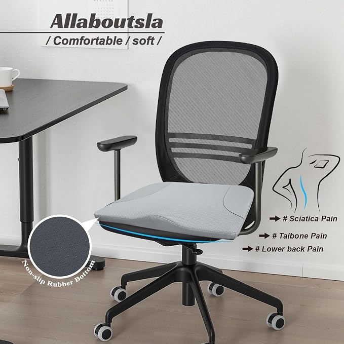 Allaboutsla Car Seat Cushion, Car Seat Cushions for Long Driving | Comfortable Memory Foam Driver Seat Cushion, Automotive Seat Cushions, Butt Pillow for Car,Truck, Office Chair, Gray - Image 5