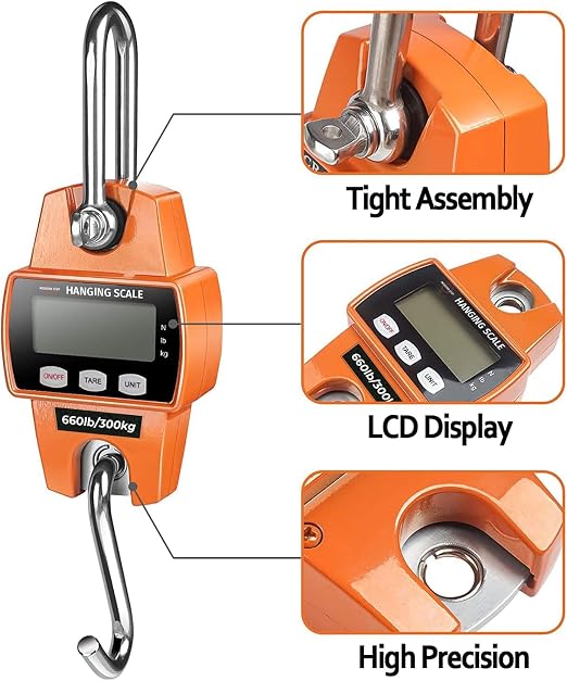 Digital Hanging Scale 660 LB 300 KG - Professional Heavy Duty Waterproof Fish Scale - Portable Durable Crane Scale for Luggage Weight Suitcase Hunting Farm Bike Bow Fish Weight Fishing Scale - Image 3