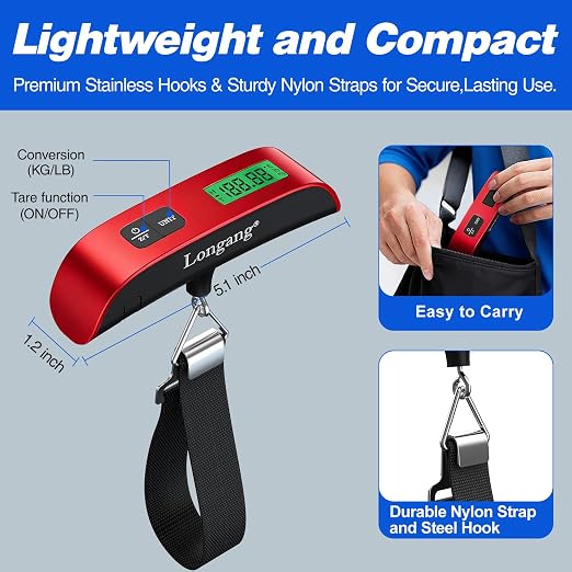 Digital Hanging Luggage Scale with Backlit for Travel, Portable Handheld Suitcase Weight Scale with Hook, 110 Pounds, Battery Included - Image 3