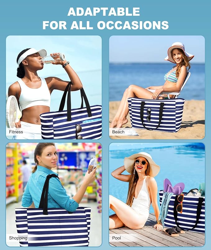 ISEYOU Extra Large Beach Bag Waterproof Beach Totes Bags for Women, Lightweight Foldable Pool Bag with Zipper Wet Compartment - Image 8