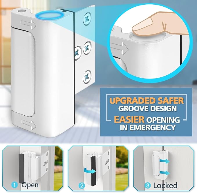 Home Security Door Locks for Front Door Reinforcement Lock Child Safety | Door Lock for Kids Safety Top of Door Flip Extra Lock Latches Withstand 800 Lbs, Night Guardian for Inward Swinging Doors - Image 5