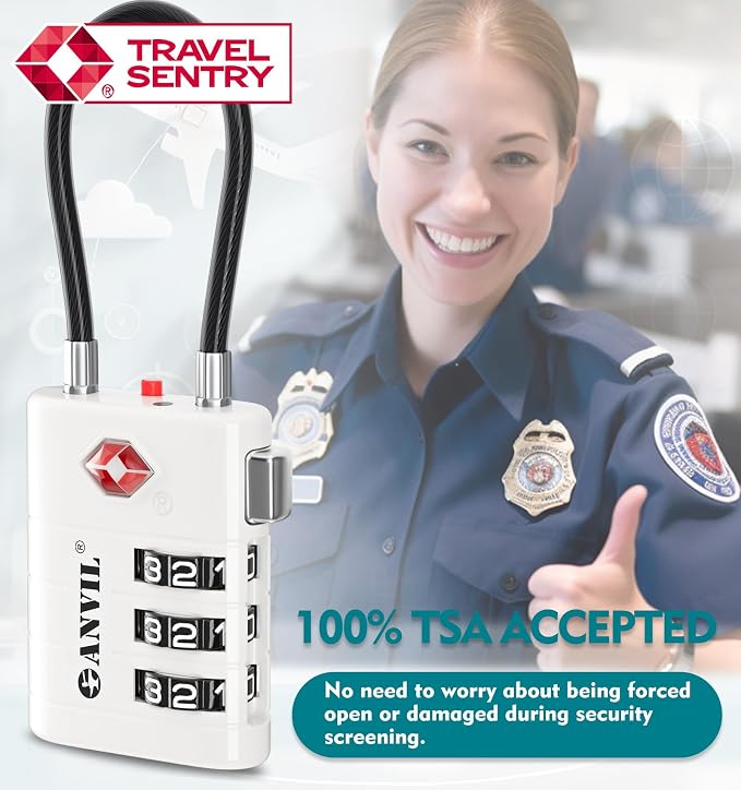 ANVIL TSA Approved Luggage Locks – High Security TSA008 Combination Travel Locks with Inspection Indicator for Suitcases and Backpacks. (2, White) - Image 8