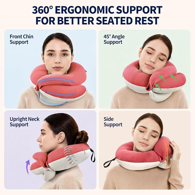Travel Neck Pillows for Airplanes, Memory Foam 360° Head Support Sleep for Long Flight, Skin-Friendly & Breathable, Kit with Eye Mask, Earplugs and Storage Bag (Adult, Pink, 90+ lbs) - Image 2