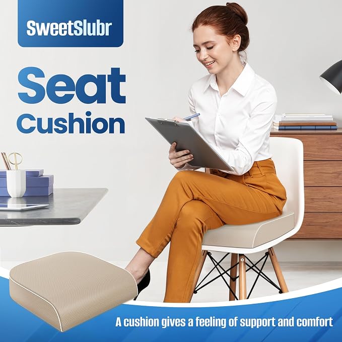 SweetSlubr Seat Cushion, Chair Pad, Memory Foam Tailbone Pain Relief | Office Chair Cushion for Tailbone Pain Relief, Non-Slip Cover, Soft Support for Office Chair, Car Seat,X-Large/Beige - Image 3