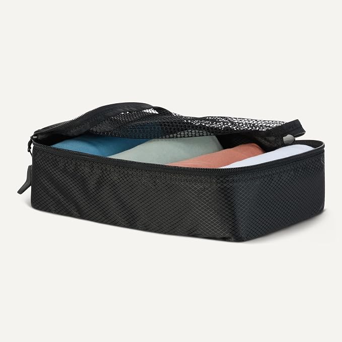 Amazon Essentials 4-Piece Space-Saving Packing Cubes Travel Accessories Set, Luggage Organizer with Double Zipper, Mesh Top, Small, Black (Previously Amazon Basics) - Image 3