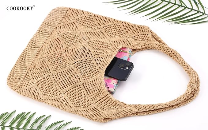 COOKOOKY Crochet Beach Tote bag Summer Beach Bag for Women Aesthetic Mesh Tote Bag Hippie Bag Knit Bag - Image 7