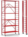 Himix 6-Tier Expandable Storage Shelves Wheels Foldable Shelf Garage Red | Folding shelving units, Metal collapsible organization, Changeable into 2 shelf units, Adjustable, Basement, Holds 3600 Ibs by Himix