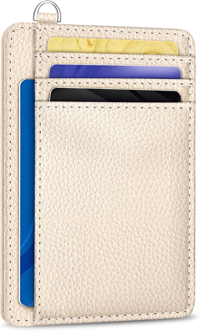 Yonlevres Credit Card Holder Women Slim RFID Blocking Wallet Small Beige | Front Pocket, Handy, RFID Blocking, Woman Girls Ladies Gifts, D-ring for Keychain,Thin Mini Card Case, ID Window, PU Leather by Yonlevres