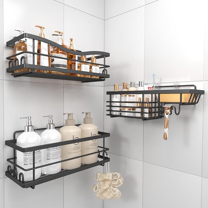 Youvip Shower Caddy, 3 Pack, Black | Large Capacity, No Drilling Adhesive, Rustproof Shelves, Soap Holder - Image 7