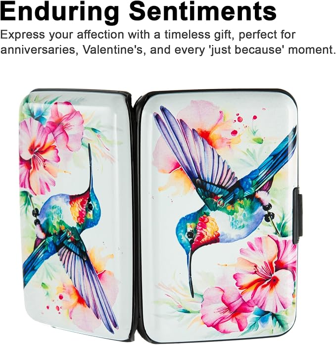 Credit Card Holder, Metal Card Wallet RFID Blocking Mini Slim Aluminum Business Hard Card Case for Women Men (Flowers Hummingbird) - Image 6