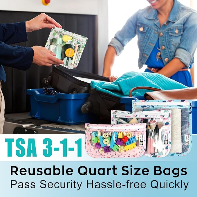 HIONXMGA Set of 3 Clear Travel Toiletry Bag, TSA Approved, Quart Size S/M/L | Clear Front Zipper Pouches Waterproof Cosmetics Bags for Women Kids Toiletries Baby Essentials Well-Organized Carry, Sailing - Image 4