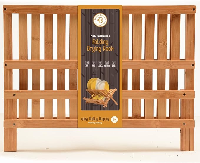 Bambüsi Collapsible Dish Drying Rack, Foldable Kitchen Counter Dish Drainer | Dish Rack Folds Flat, Space-Saving Bamboo Strainer, No Assembly, Holds Plates Cups Bowls Mugs Utensils, for Home, RV, Dorm - Image 8