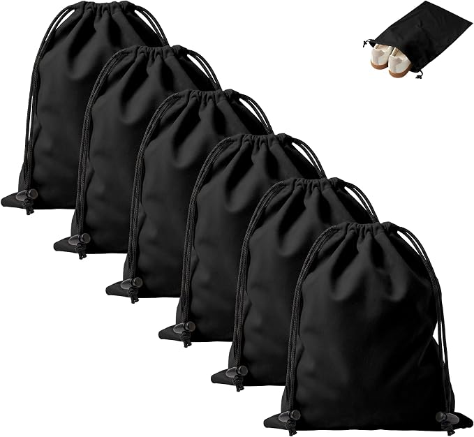 6 PCS Flannel Cloth Shoe Bags for Travel & Packing for Women & Men | 17.7 x 13.8 in | Fits One Pair up to Men's US Size 13 | Drawstring | Dust Resistant | Washable & Reusable | Closet Storage by Unknown