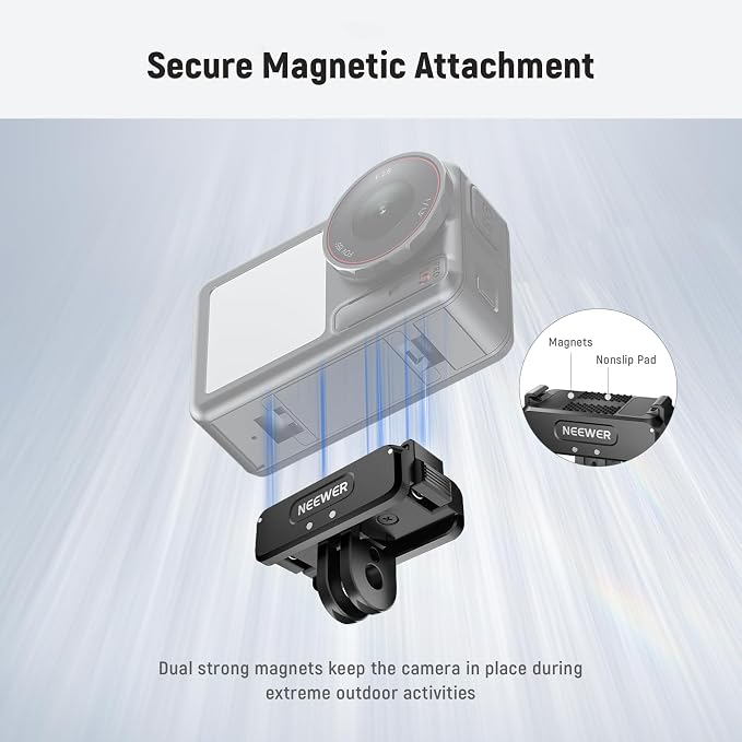 NEEWER Upgraded Quick Release Magnetic Mount Adapter Compatible with DJI Osmo Action 5 Pro/4/3, Action Camera Mount Vlogging Accessories with 1/4" Thread & Cleaning Cloth, AC011 - Image 4