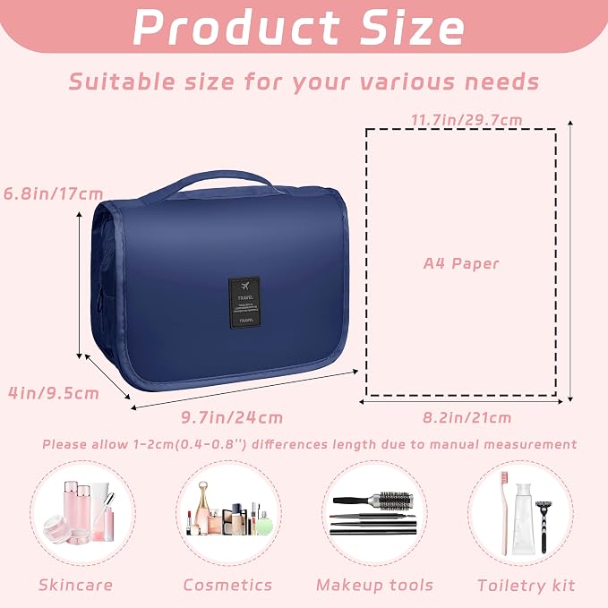 Toiletry Bag Travel Bag with Hanging Hook for Women Men,Royal Blue | Waterproof Small Capacity Hanging Multifunctional Makeup Bag for Toiletries, Portable Cosmetic Bag Travel Organizer - Image 2