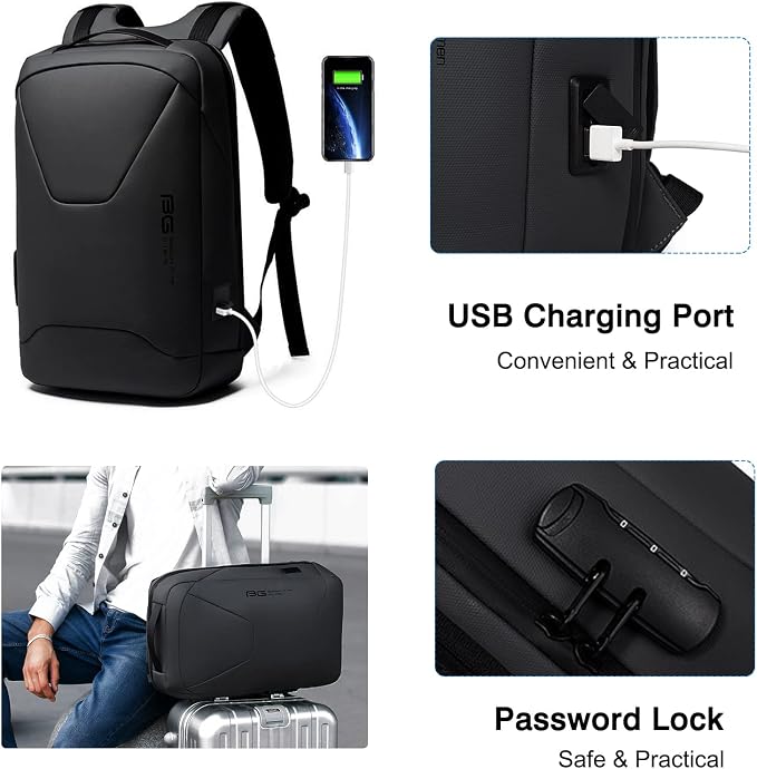 FANDARE Anti-Theft Backpack Business Daypacks fits 15.6 Inch Laptop Travel Large Backpack with USB Charging Port Waterproof Computer Bag Bookbag for Women Men Notebook Black - Image 3