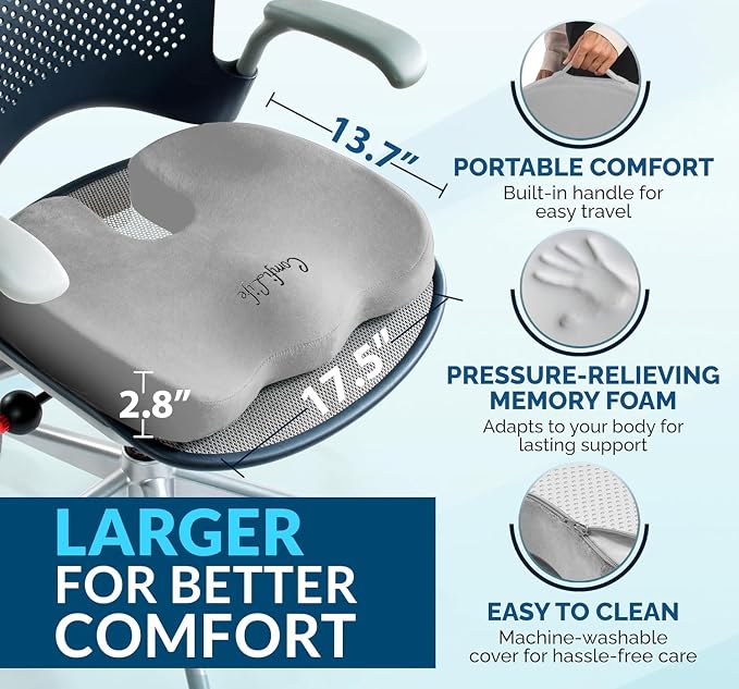 ComfiLife Doctor Recommended Seat Cushion - Premium Gel & Memory Foam Office Chair, Car Seat, Lifting Cushion - Chair Cushions for Back & Sciatica Relief - Seat Cushions for Office & Desk (Gray) - Image 6