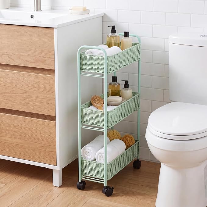 Utility Slim Storage Cart,3-Tier Rolling Kitchen Office Laundry Room Cart with Wheels,Mobile Shelving Unit Organizer for Living Room,Bathroom, Baby Diaper,Art,Dining Room Narrow Places - Image 8