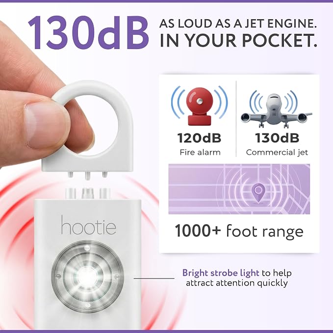 Personal Safety Alarm for Women, Men and Kids — 130dB Personal Alarm Keychain, Pull Pin Safety Alarm Keychain with Strobe Light, Self-Defense Alarm for Campus, Travel and Running — White | Pull Pin Activation, Strobe Light, No Charging, CR2032 Battery,... - Image 2