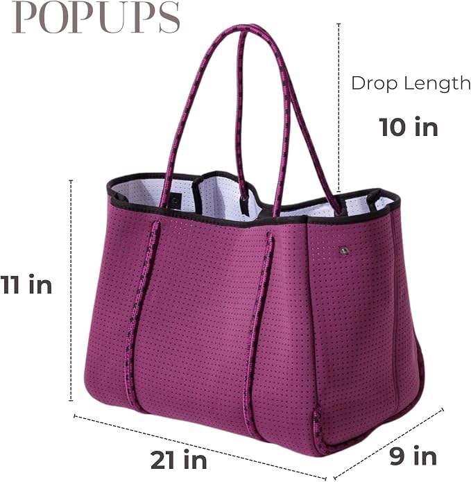 POPUPS Large Neoprene Tote Bag for Women - Everyday Designer Handbag for Travel Work and Beach with Pockets and Zipper Pouch - Image 4
