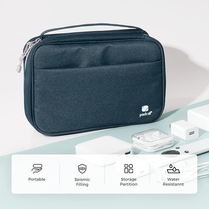 pack all Electronic Organizer Plus, Shockproof Cable Organizer Bag | Large Capacity, Water-resistant, Portable & Durable, Travel Tech Pouch for Chargers, Phones, USB Cords, Navy Blue - Image 2