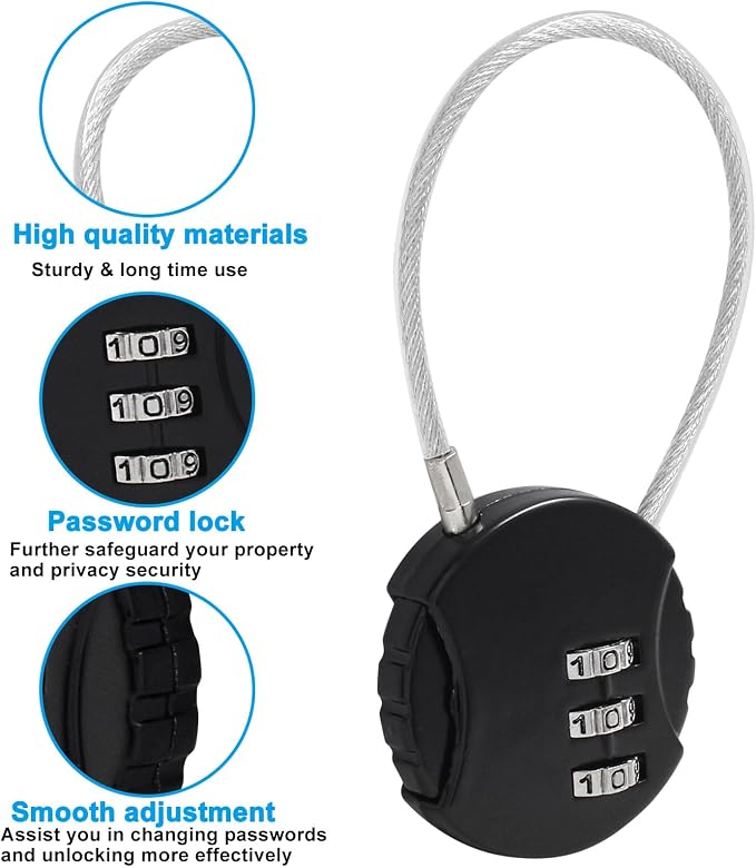 Waziaqoc 4 Pcs Wire Rope Lock, Mini Combination Lock | Wire Rope Padlock, For Luggage, Gym Locker, Jewelry Box, Backpack - Image 4