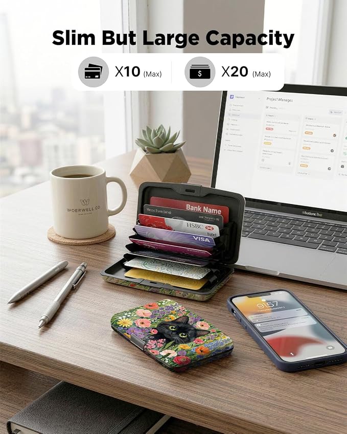 Maicican RFID Blocking Aluminum Credit Card Holder | Slim Metal Wallet for Women & Men, Business Card Case for Travel, Fits Front Pocket, Card holder wallet - Flower Cat - Image 5