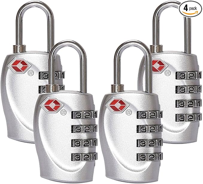 4 Dial Digit TSA Approved Travel Luggage Locks Combination for Suitcases (Silver-4pack) by Zhovee