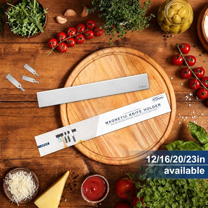 Dmore magnetic knife holder for wall—with 2 hooks, No Drilling 12 Inch silver knife magnetic strip, Powerful knife magnet rack, include Adhesive Tape and screws for Knives, Utensils, and Tools - Image 2