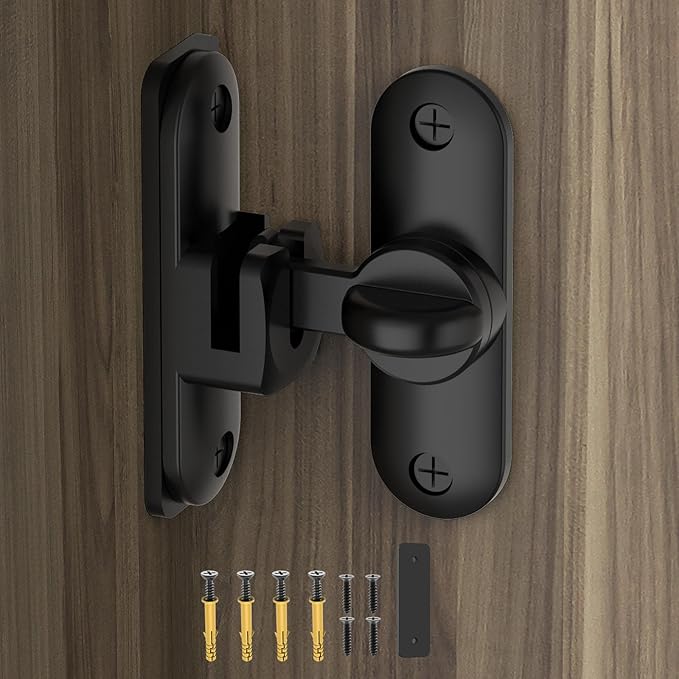 90/180 Degree Flip BarnDoor Lock, Small Door Latch, Black 1 PC | Heavy Duty Door Latch, Interior Sliding Door, Pocket Door, Bedroom, Bathroom, Cabinet, Privacy Lock, Includes Spacer by Mixizigoz