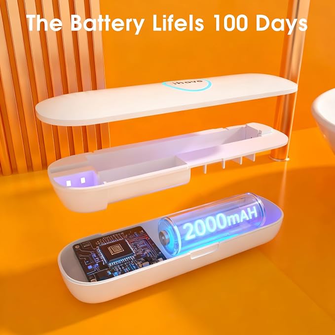iHave Toothbrush Sanitizer for Electric Toothbrushes, Portable UV Toothbrush Travel Case with Auto-Cycle Disinfection & 100-Day Standby for Travel, Vacation & Camping, USB Rechargeable, 2000mAh, White - Image 5
