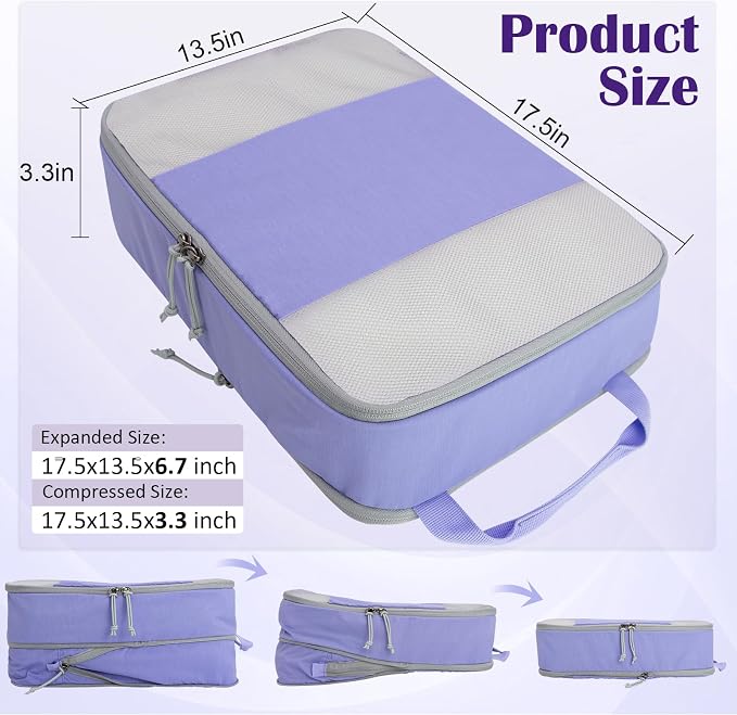 Compression Packing Cubes for Travel Packing Organizers, Mesh Purple, XL | Expandable Travel Cubes for Packing Suitcase Organizer Bags Compression Bags for Travel Accessories - Image 4