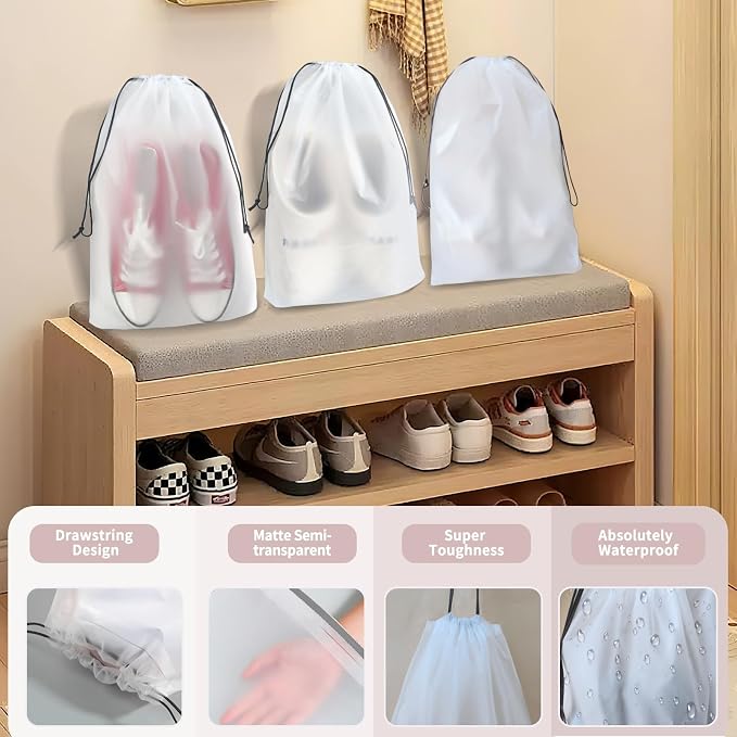 20 Pack Shoe Bags for Travel, 11.8" x 15.7" Waterproof Travel Shoe Bags for Packing, Large Clear Shoe Organizers Pouch with Rope, Portable Drawstring Shoes Storage Bag for Men & Women - Image 5