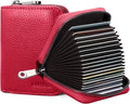Linno RFID 20 Slots Credit Card Holder Genuine Leather Small Wallet for Women or Men with Zipper by Linno