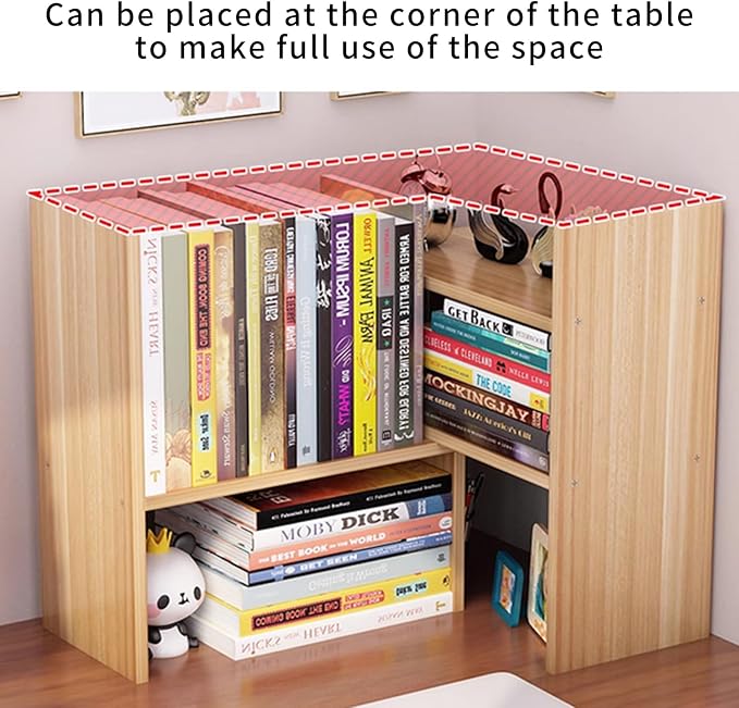 Desktop Shelf Organizer, Adjustable Wood Office Storage Rack, Counter Display Small Bookshelf for Home/Office/School(Light Walnut) - Image 4