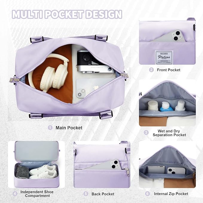 Travel Duffel Bag, Sports Tote Gym Bag, Shoulder Weekender Overnight Bag for Women - Image 6