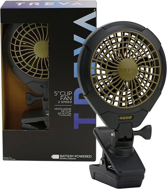 Treva 5 in Battery Powered Clip Fan with Clamp | Yes by O2COOL