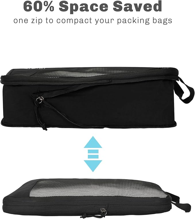 6 Set/ 4 Set/ 2 Set Compression Packing Cubes Travel Essentials Lightweight Nylon Luggage Suitcase Organizer Bag Black 6PCS - Image 5