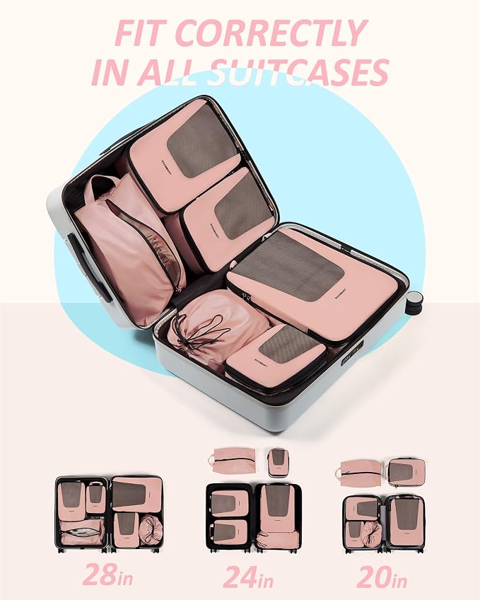 BAGSMART Compression Packing Cubes for Travel, 6/5/4set Lightweight Packing Organizers, Summer Travel Essentials Suitcase Organizer Bags Set - Image 3