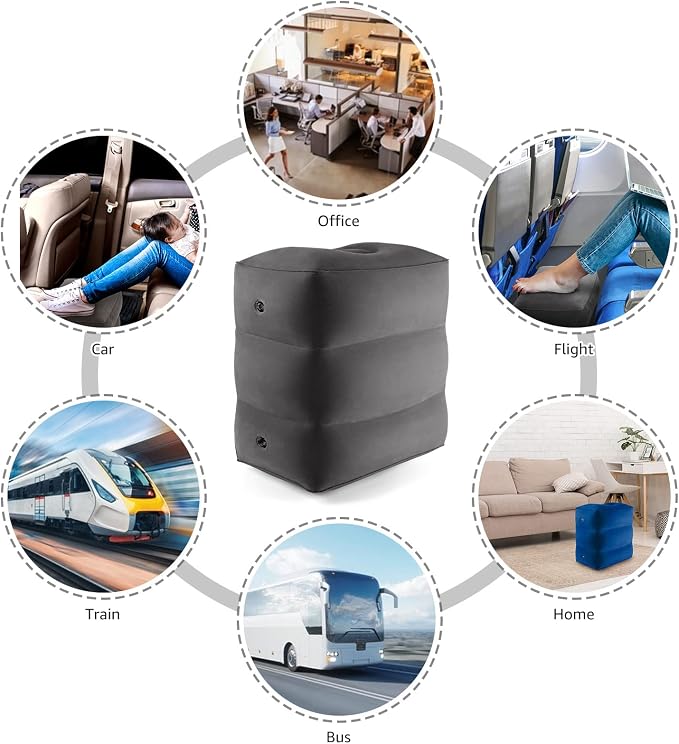 [2-Pack] Rewondah Inflatable Foot Rest Airplane, Kids Airplane Bed | Adjustable Height Travel Foot Rest Pillow | Toddler Flights Seat Extender | Inflatable Foot Rest for Air Travel Flights Train, Car - Image 7