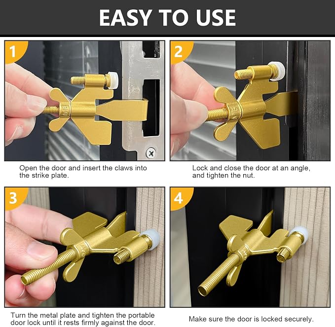 AceMining Portable Door Lock, Hotel Travel Door Lock Security for Home | Hotel Safety Device for Door Security, Portable Lock for Hotel Room, Apartment, College Dorm and Travel - Image 5