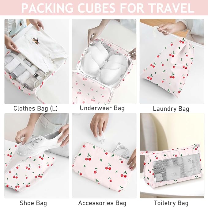 KPX 8 Set Packing Cubes for Travel, Luggage Packing Organizers Accessories Large Toiletries Bag for Clothes Shoes Cosmetics (Cherry) - Image 4