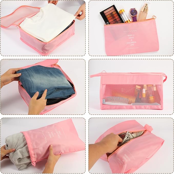 7PCS Packing Cubes for Suitcases, Travel Luggage Organizer Bags, Suitcase Organizer Bags Set for Carry on Luggage Travel Essentials, Pink - Image 4