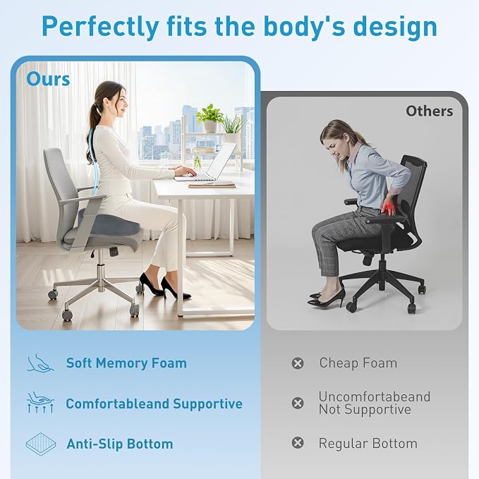 BlissTrends Extra Thick Seat Cushion for Office Chair & Car Seat, LightGrey | Tailbone & Sciatica Relief, Ergonomic Support, High-Density Memory Foam, Comfort for Extended Sitting - Image 7