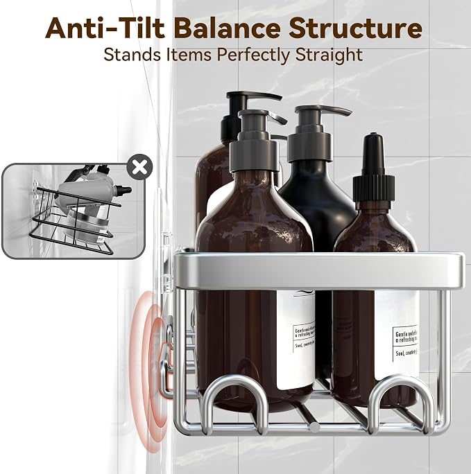 Shower Caddy Adhesive, Rustproof Shower Organizer, Wall Shower Rack | Large Capacity Shower Shelves for Inside Shower, Shampoo Shower Holder, Silver, 3 Caddies, 1 Soap Dish, 1 Toothbrush Holder - Image 7