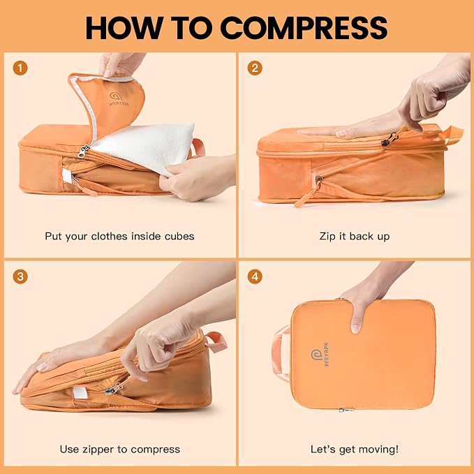 PFEYRPK Lightweight Compression Packing Cubes for Suitcases, Compressible Expandable Travel Packing Organizer with Clear Toiletries and Backpack Bag, Travel Essentials for Carry on Luggage 7 Set - Image 6