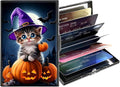 Metal Wallet,Credit Card Holder for Women,Slim RFID Blocking Credit Card Holder Thin Aluminum Wallet ID Case,6 Slot Business Mini Hard Metal Case for Women/Men,Cat Halloween Pumpkin by Unknown