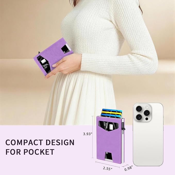 RFID Wallet Women: Stylish Security Metal Wallet for 10-12 Cards & 2 ID Windows - Smart Pop-Up Credit Card Holder & Cash Slot in Compact Trifold Design,Gift for Her(Purple) - Image 7