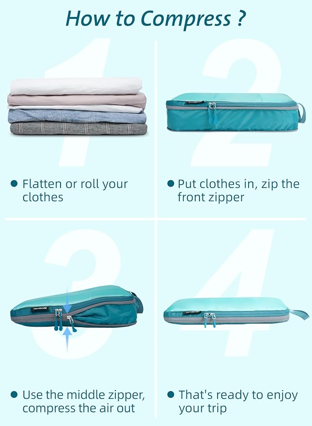 Bagail Ultralight Compression Cubes 7 Set - 3 Packing Cubes, 3 Organizers, and 1 Shoe Bag - Image 5